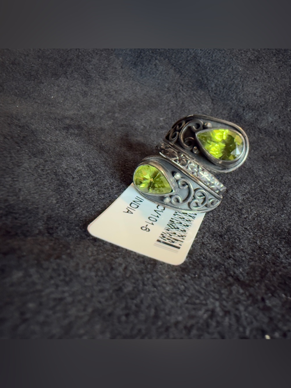 NWT Vintage JTI 925 Sterling Silver Peridot Green Teardrop Gemstone Women’s Ring